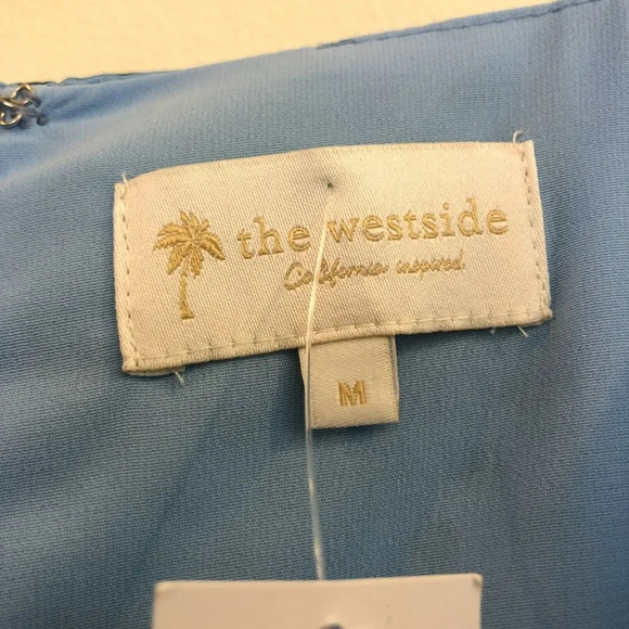 NEW The Westside 100% Silk Polka Dot Blue Silk Wrap Spaghetti Strap Midi Dress M - Picture 6 of 10